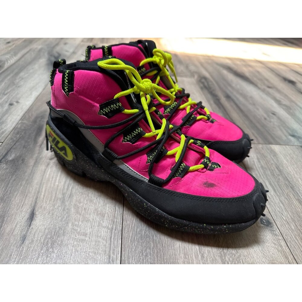 Fila Womens Size 11 Grant Hill 1 X Trail Pacer Shoes Pink & Black With Neon Yell